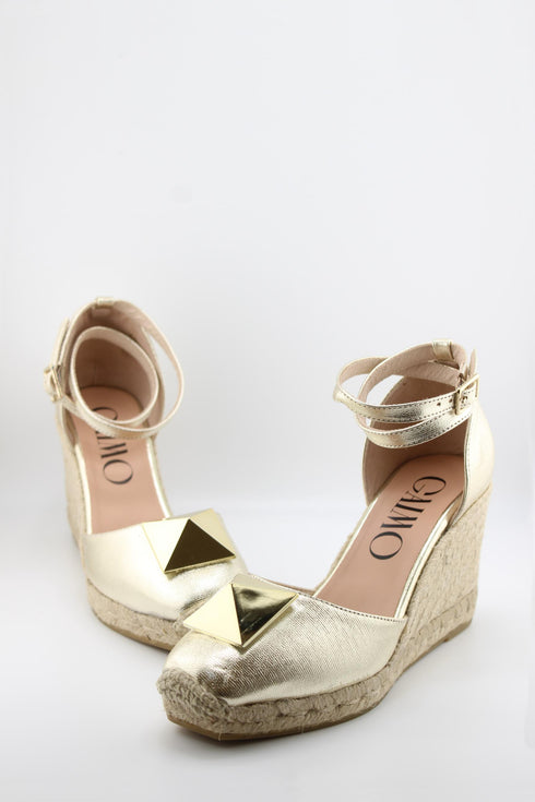 Gaimo Knotted Glitter Espadrille Wedge with Ankle Strap